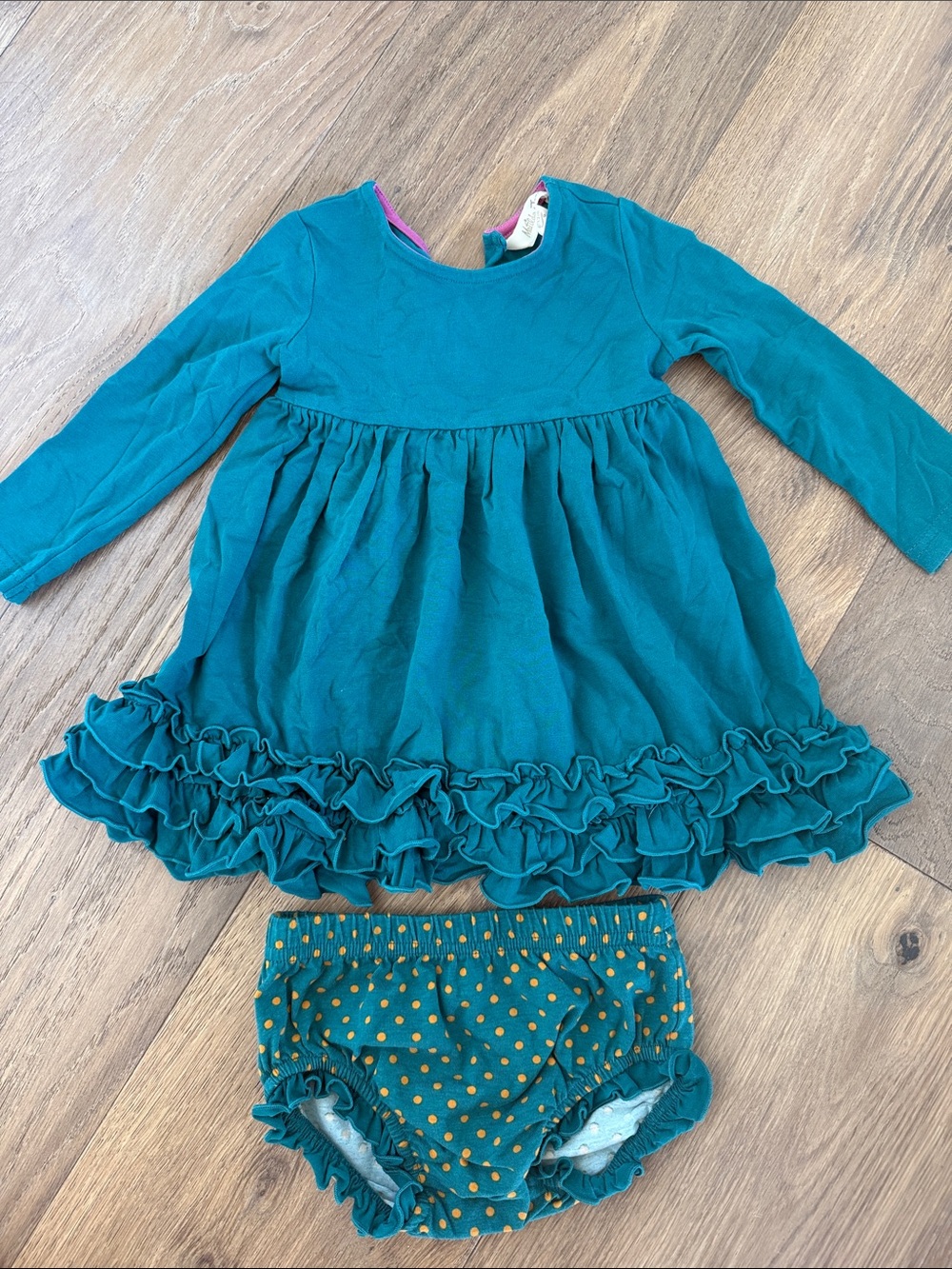 Matilda Jane Teal Ruffle Dress with Polka Dot Bloomers